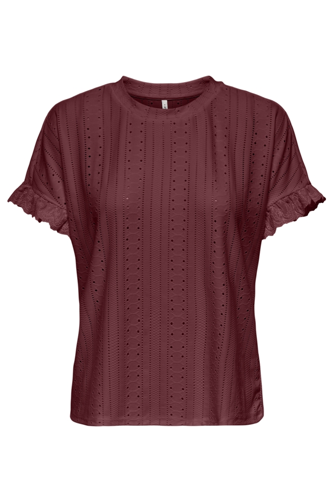 ONLSMILLA S/S FRILL MIX TOP CS JRS 15353355 Ruby Wine
